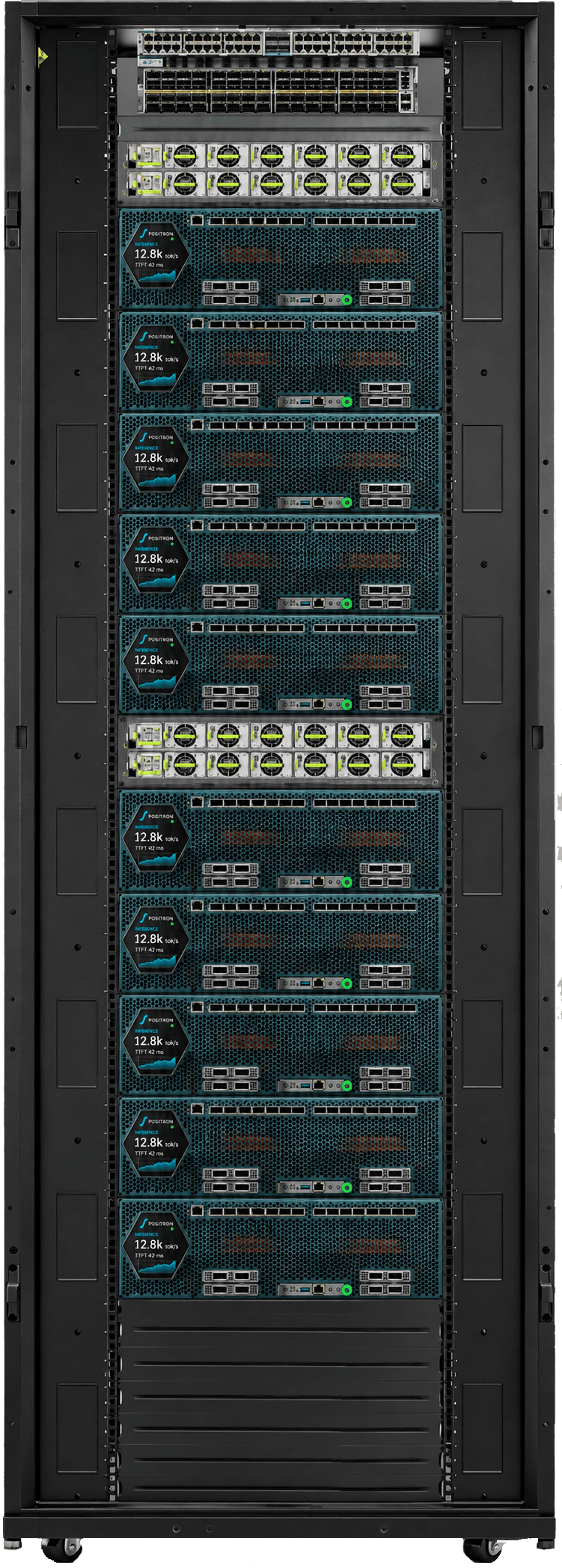 A full rack of Titan inference systems with networking and power equipment